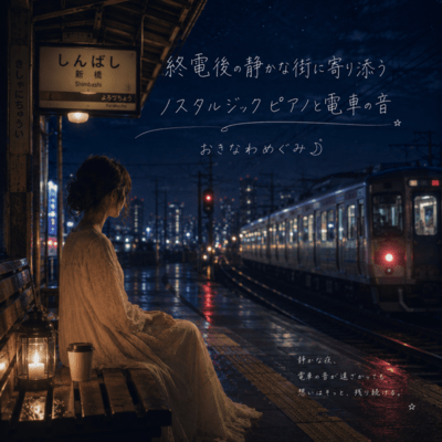 A nostalgic piano and the sounds of trains accompany the quiet city after the last train.