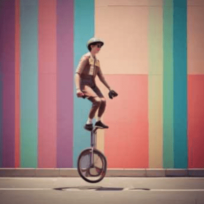 riding a unicycle to the next town