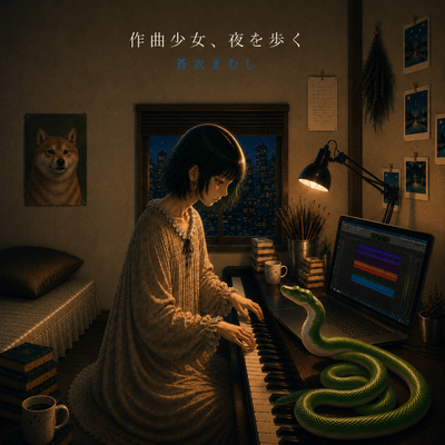 The girl who composes music walks through the night.